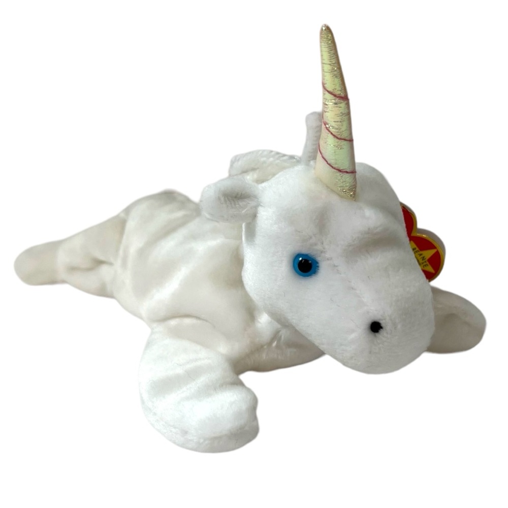 Vintage 1993 TY Beanie Babies Mystic White Unicorn Plush Toy with Tags Rare